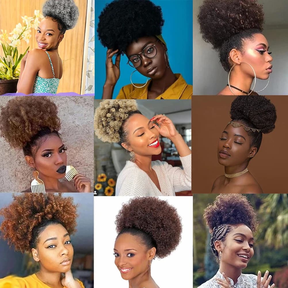 Extension de queue de cheval afro bouffante avec cordon de serrage pour femmes noires, queue de chev