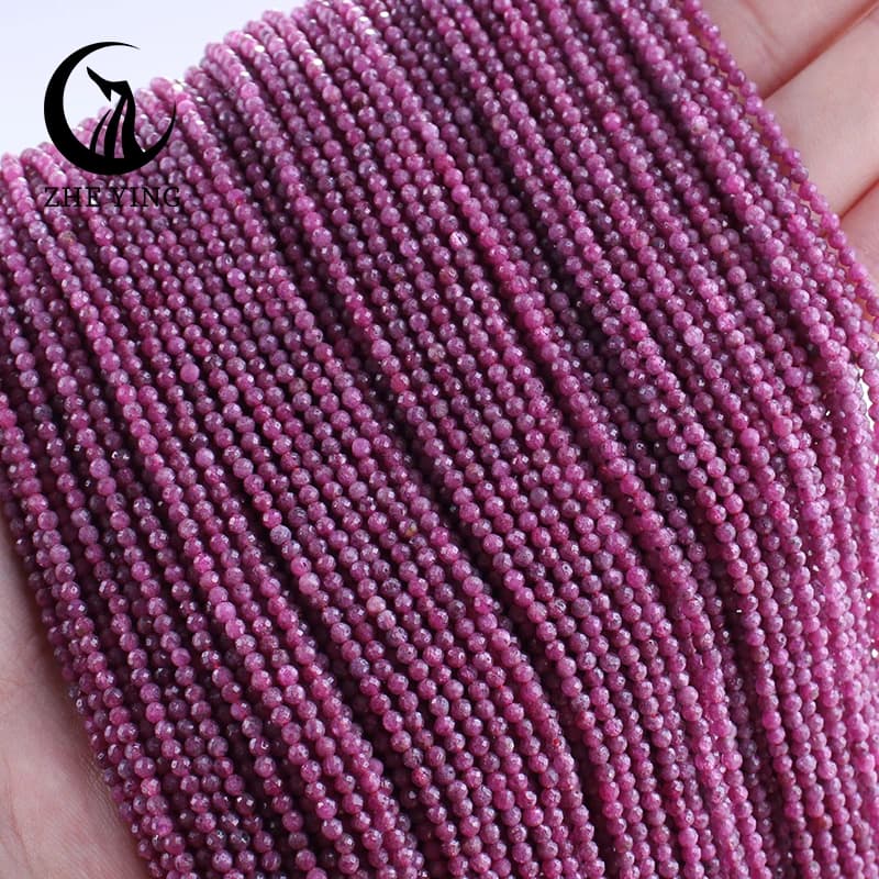 5 brins de perles de pierre naturelle facettées de 2 mm (rubis, améthyste, angelite) avec trou, peti