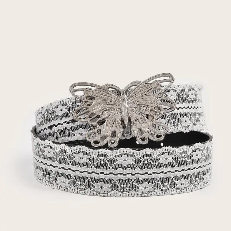 Belle ceinture de taille en dentelle florale blanche ; Accent de mode réglable assorti pour les femm