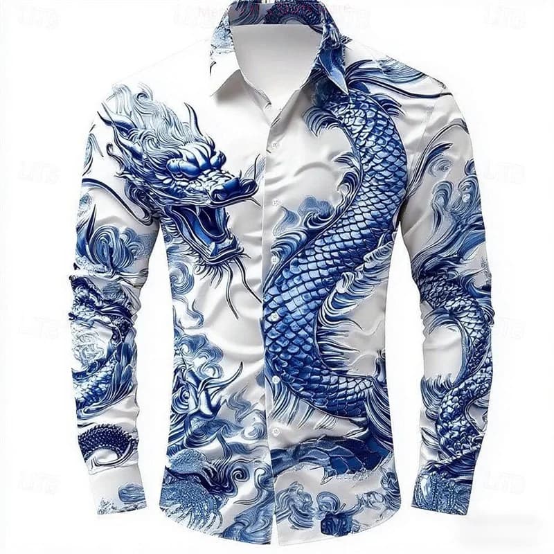 Chemise à manches longues pour hommes, multicolore, Dragon, boutons, mode décontractée, vacances, to