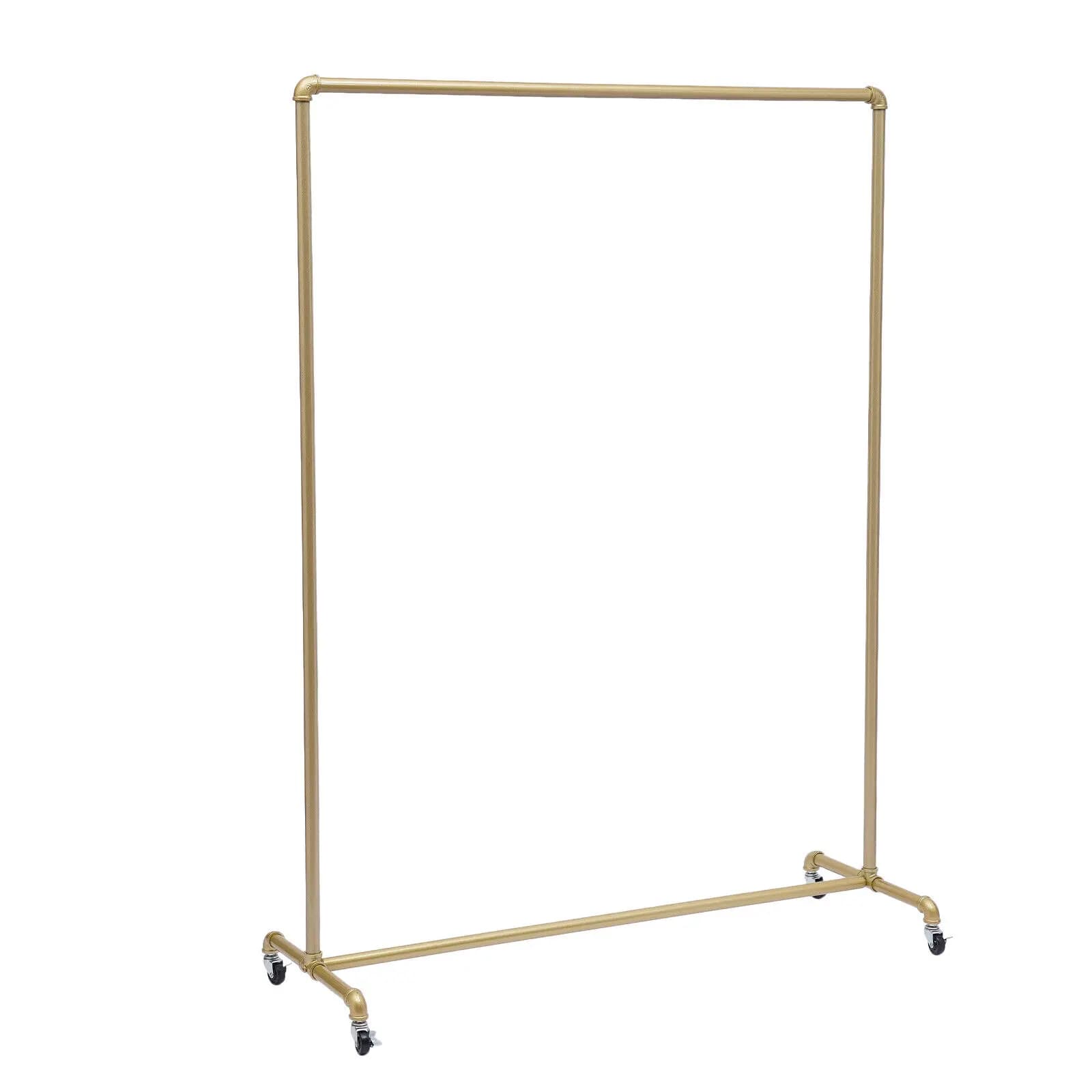 Porte-vêtements vintage en tuyau industriel, supports à vêtements dorés avec roues, T1, 47x63 po
