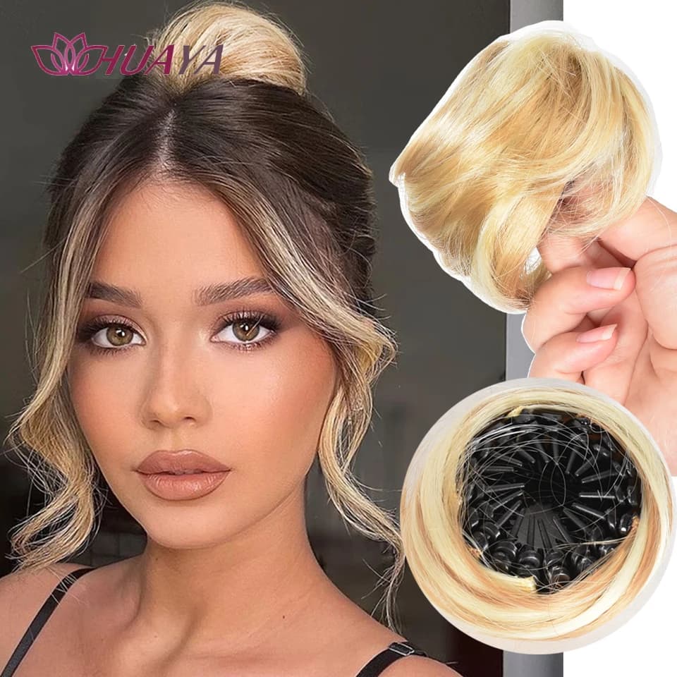 Chignon synthétique avec Clips élastiques circulaires, perruque de cheveux lisses en forme de nid d'
