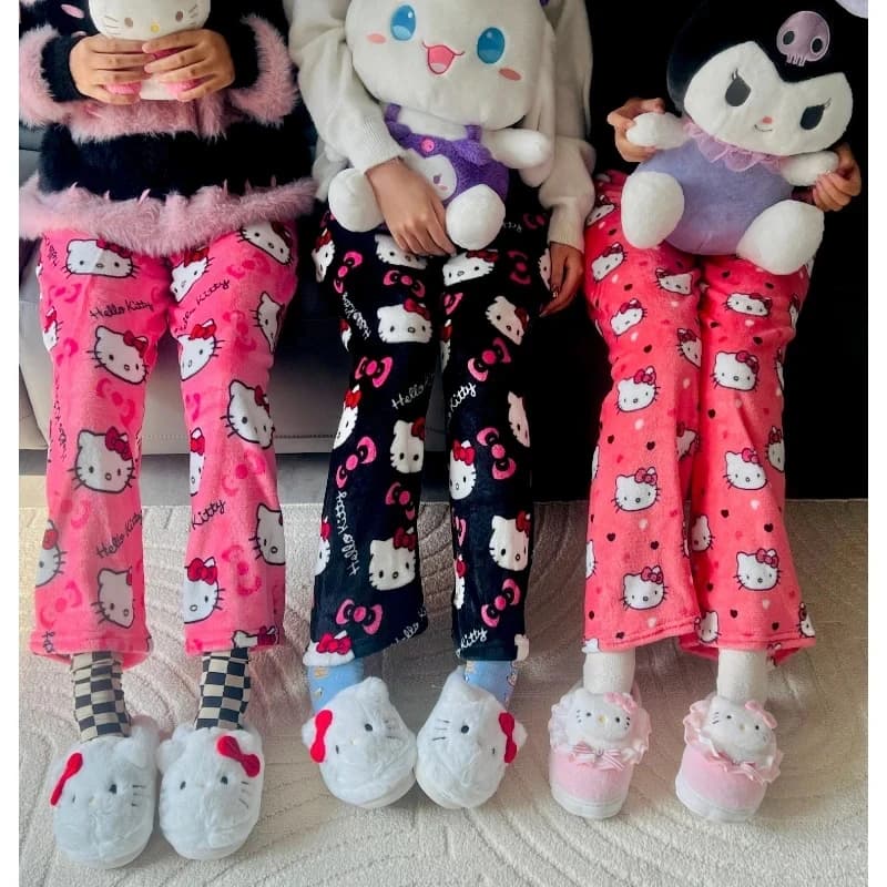 Pantalon de maison en flanelle épaisse et chaude pour enfants Sanrio, pantalon de loisirs et ample p