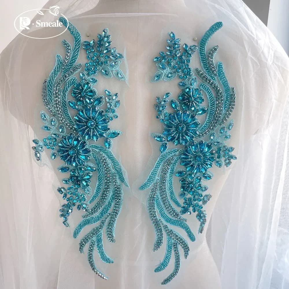 1 paire multicolore cousu à la main verre perceuse miroir fleurs scintillant strass ceintures épaule
