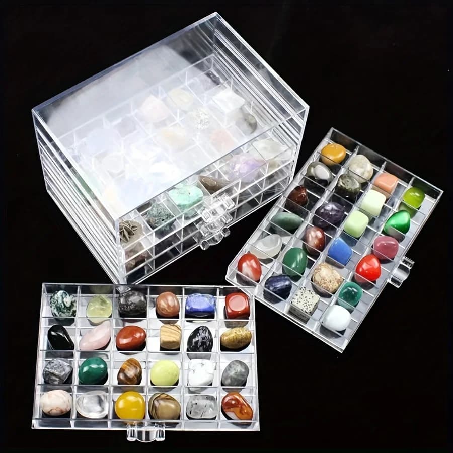 Vitrine en cristal – Boîte de rangement en plastique transparent pour la collection de pierres natur