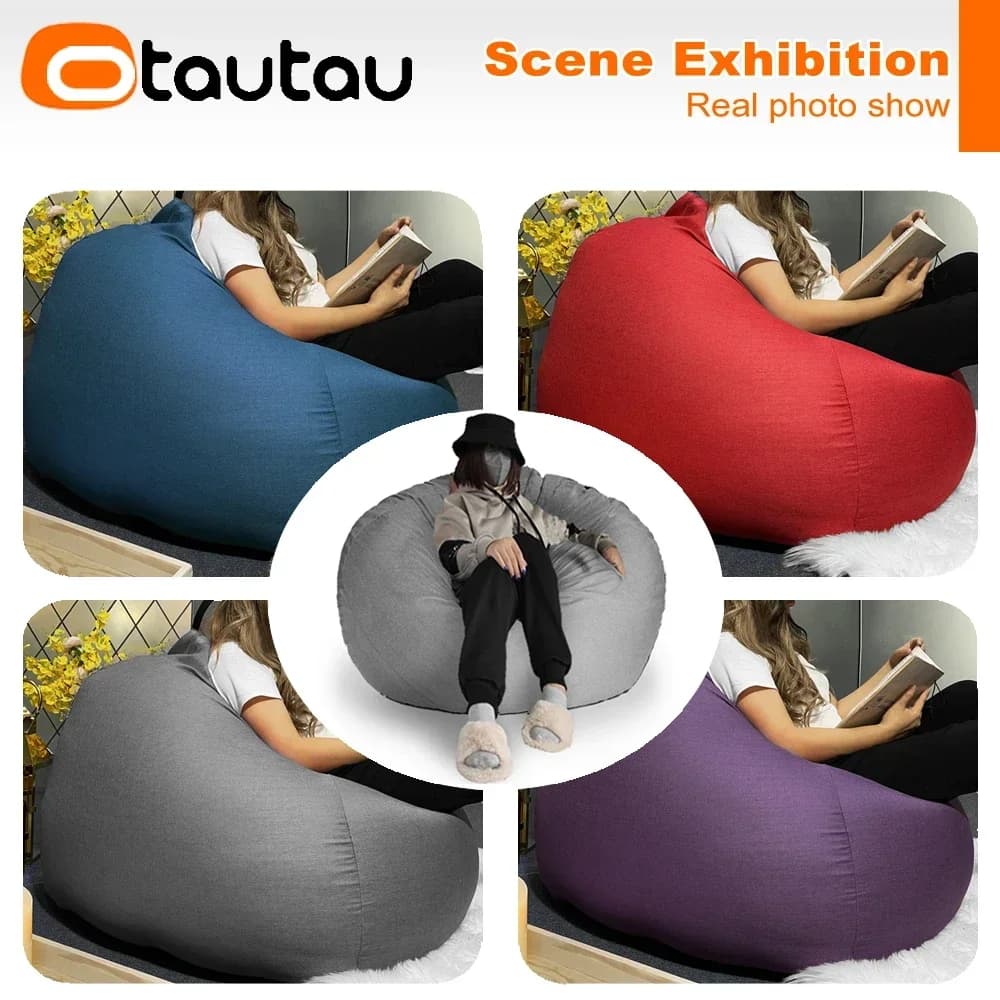OTAUTAU rempli 70 cm pouf canapé avec remplissage grand coton lin paresseux pouf chambre chaise bouf
