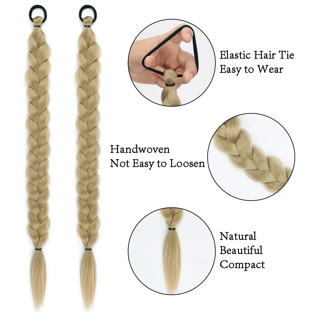 Extensions de queue de cheval tressées synthétiques longues torsadées avec élastique, Extensions de 