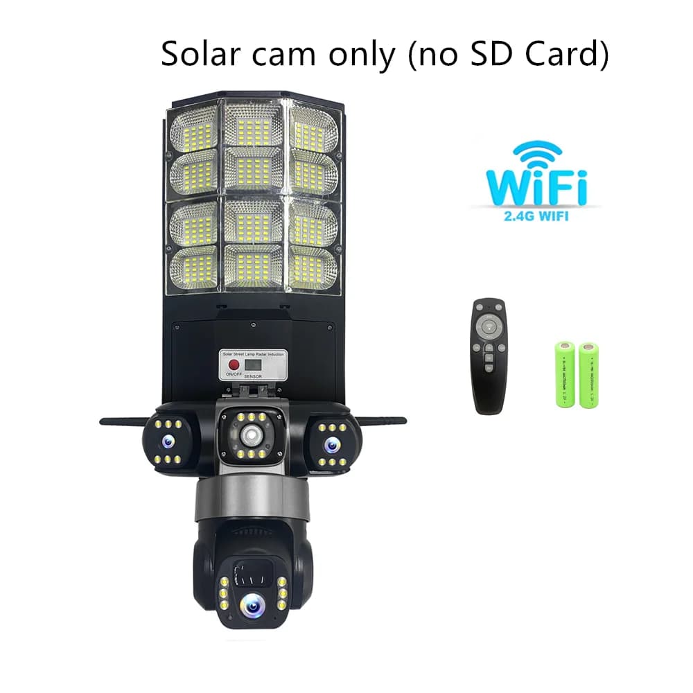 Caméra solaire extérieure Wifi, lampadaires, batterie 16000mAh, 3 modes d'éclairage, capteur de déte