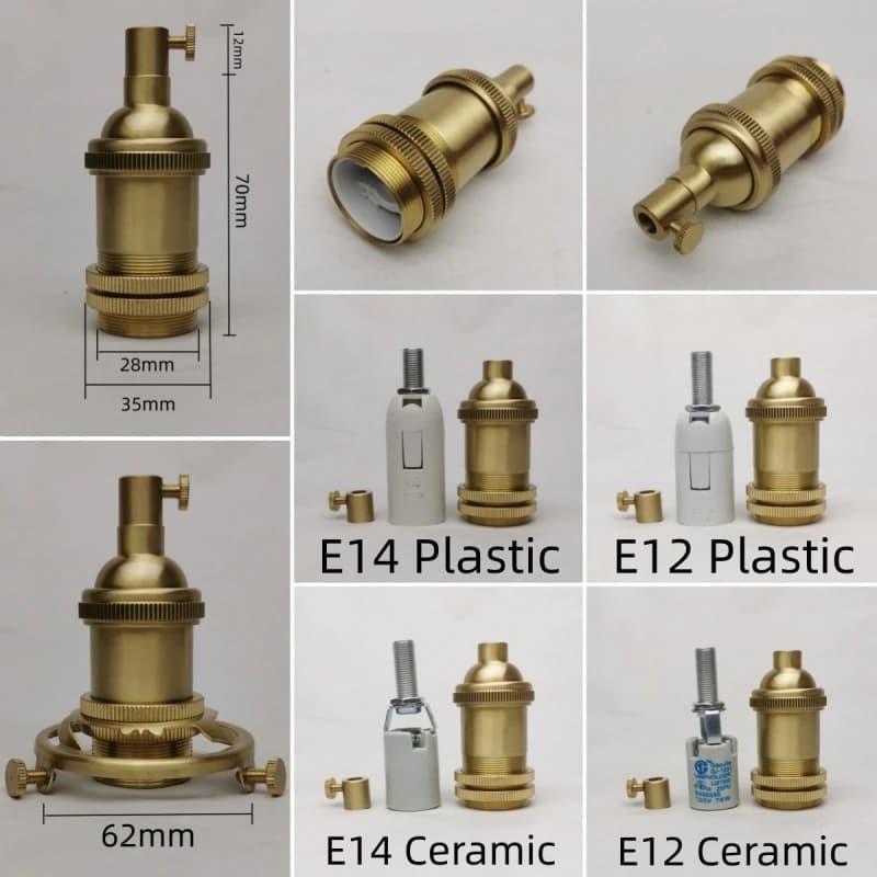 Douille de lampe en laiton spirale E14 E12 rétro, Base de plafonnier, accessoires en céramique tout 