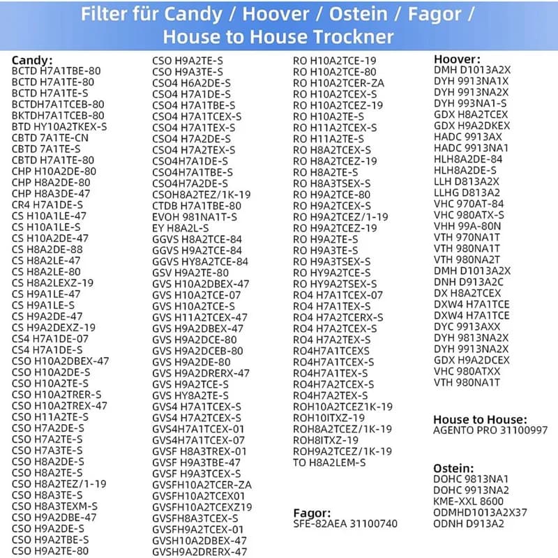 Filtre éponge noir pour sèche-linge, pompe à chaleur House to House, filtre éponge, bonbons, Hoover,