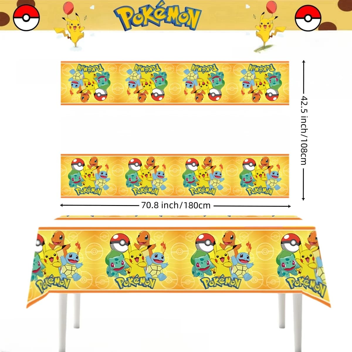Nappe Pokemon pour Décoration de ixd'Anniversaire, Couverture de Table, Pikachu, Poulet, Grill, Baby