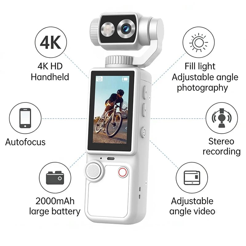 Caméra d'action portable 4K avec écran tactile de 2,0 pouces, caméra de poche 4K pour l'enregistreme