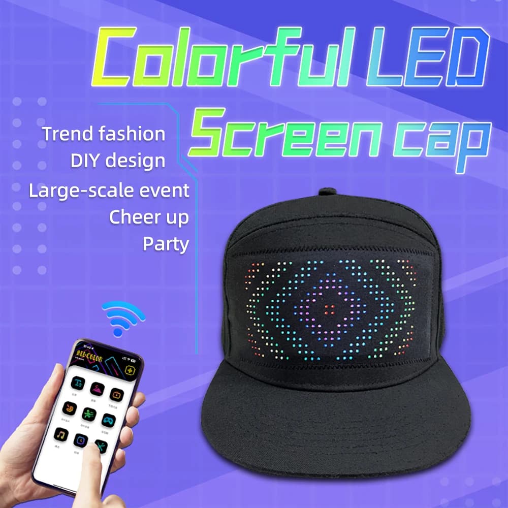 Chapeau LED avec écran d'affichage lumineux, bricolage, matrice de pixels intelligente, chapeau de B