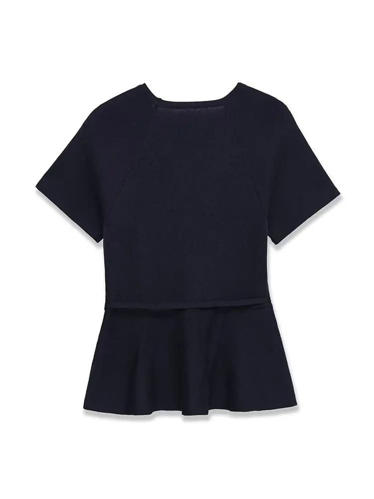 TFAFXY tricoté femmes ensembles 2026 printemps automne à manches courtes col rond mince haut court p