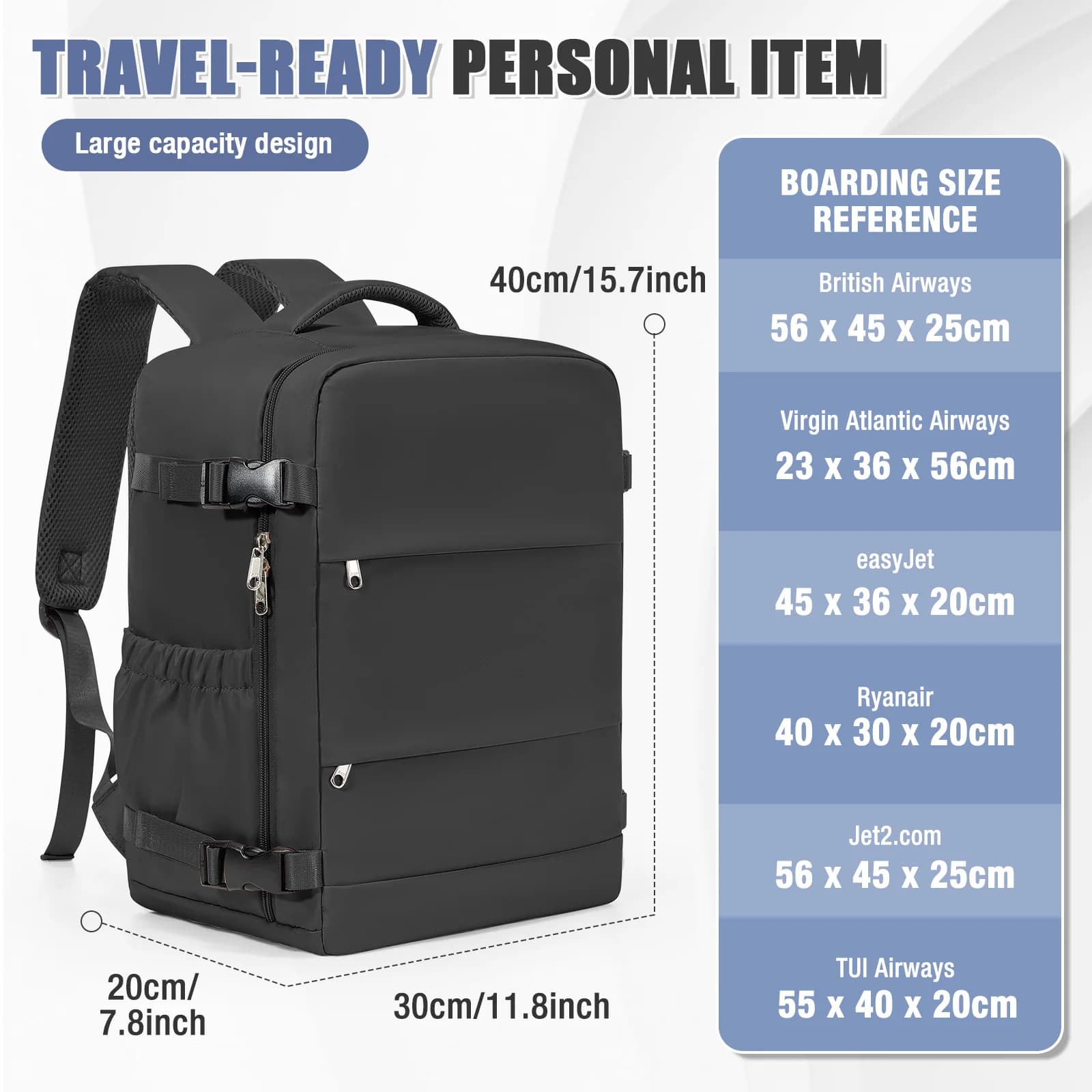 Sac à dos sous vide Ryanair 40x30x20, sac à dos de voyage pour courtes distances, sac de cabine WizA
