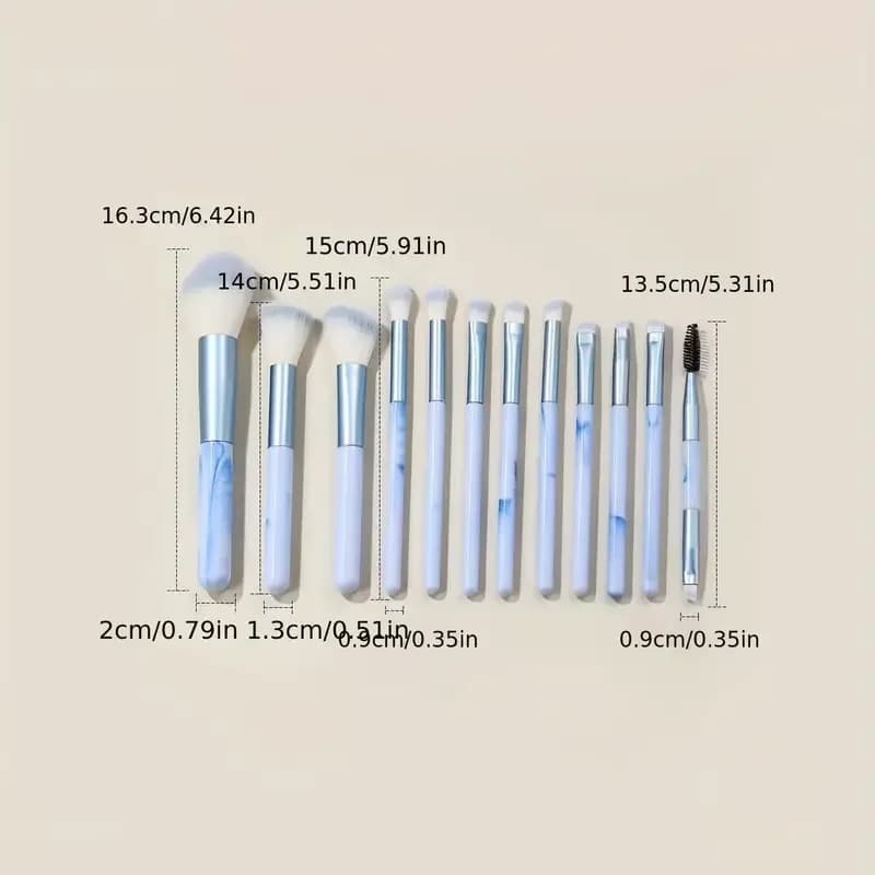 Ensemble de 12 pinceaux de maquillage bleus, pour fond de teint, anticernes, blush, poudre, fard à p