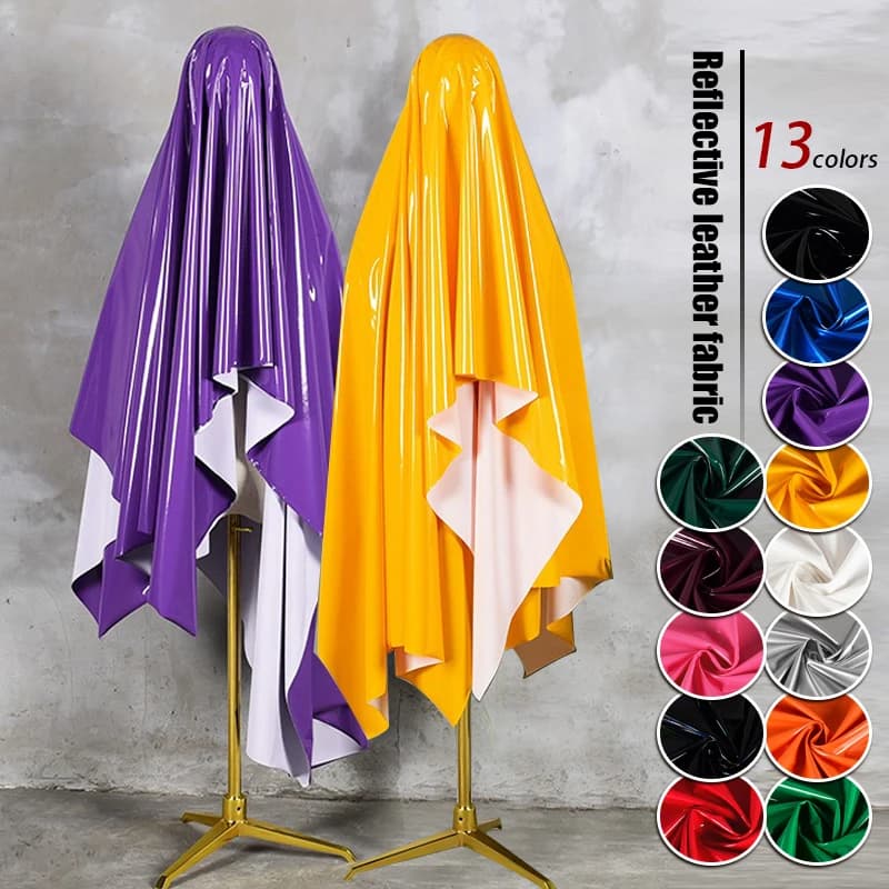 Tissu en cuir vinyle souple brillant 50x145cm, miroir Laser, Faux cuir PU, tissu PVC pour sac, robe,
