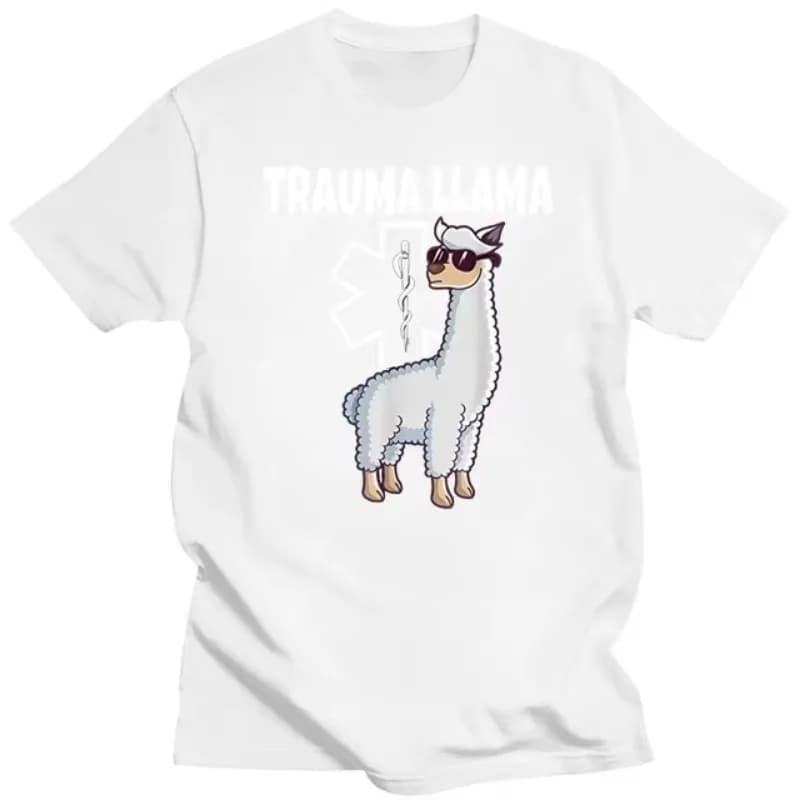 T-shirt à manches courtes imprimé dessin animé unisexe, Lama drôle, Alpaga avec lunettes de soleil, 