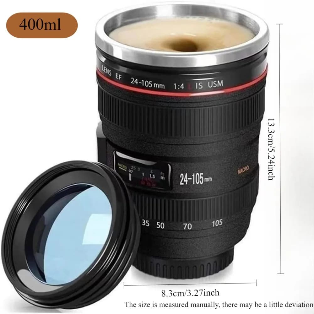 Tasse à café avec objectif d'appareil photo, tasse Thermos en métal de 450ml pour photographes, arti