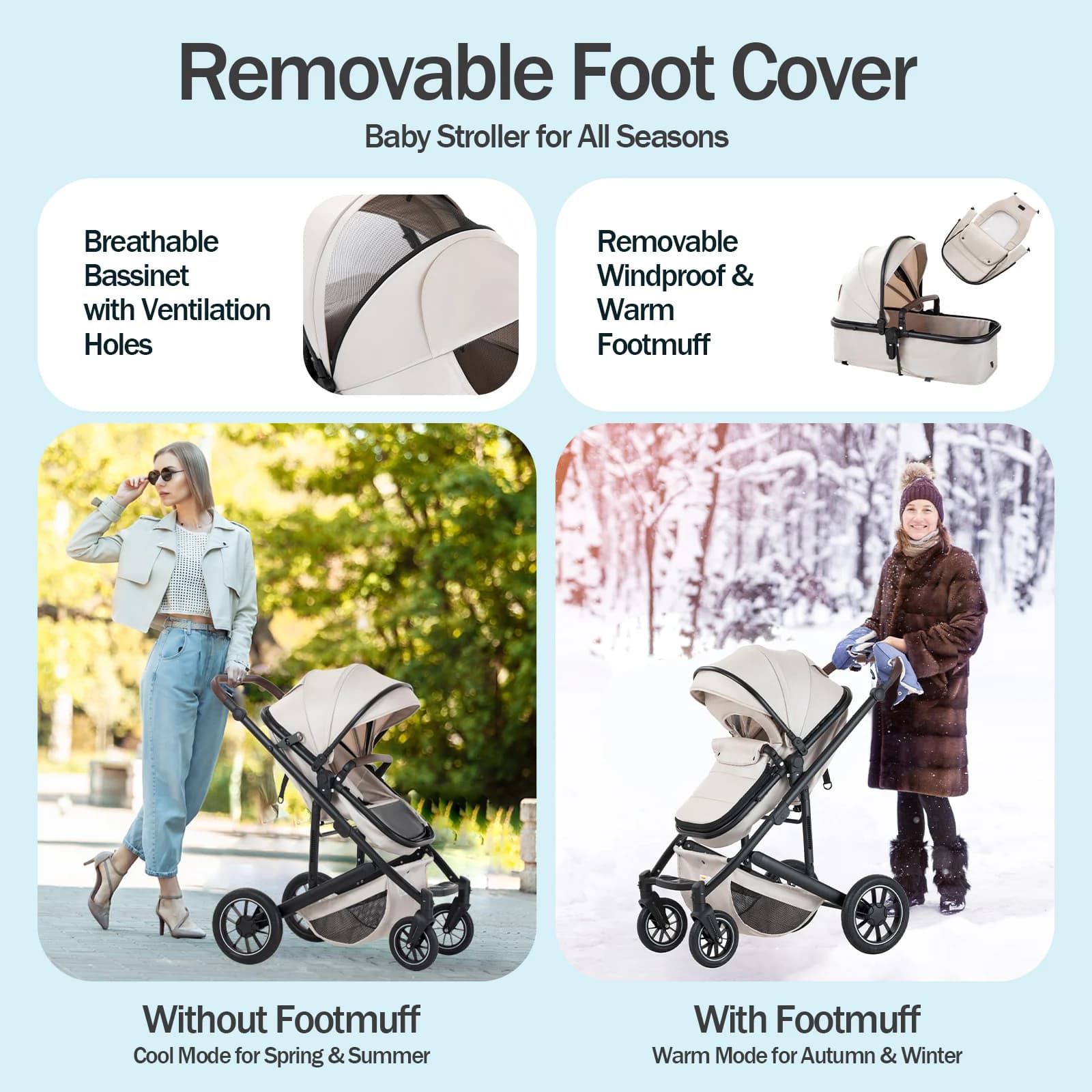 Poussette 3 en 1 pour bébé, siège inclinable pliable pour nouveau-né et enfant en bas âge, système d