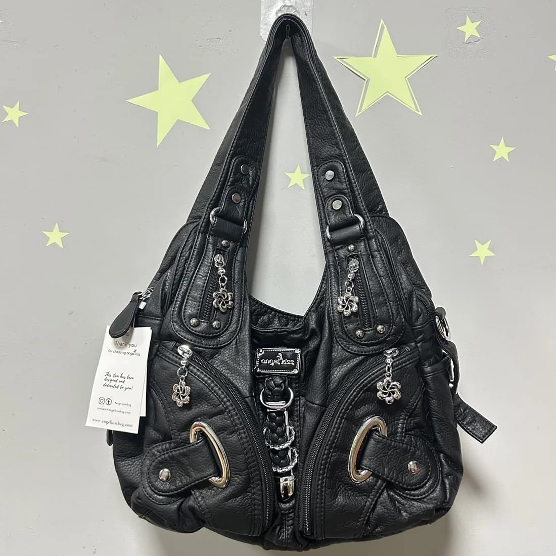 Sac à main pour femme Angel Kiss, sac à bandoulière tendance, grand sac fourre-tout noir, sac de sho