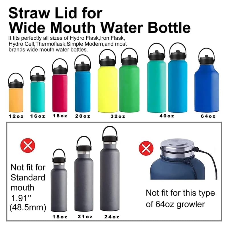 Lot de 2 couvercles de paille pour d'extraction hydro à large ouverture 12Oz 18Oz 32Oz 40Oz 64Oz, po