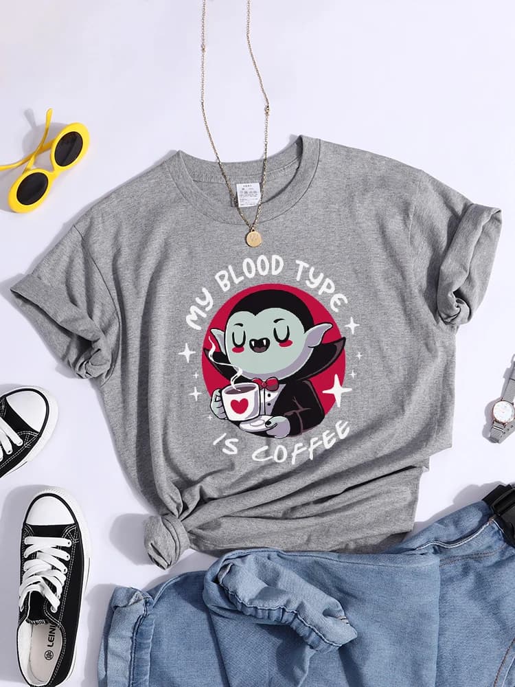 Vampire mon Type de sang est café impression t-shirt Original Sport t-shirts décontracté ample t-shi