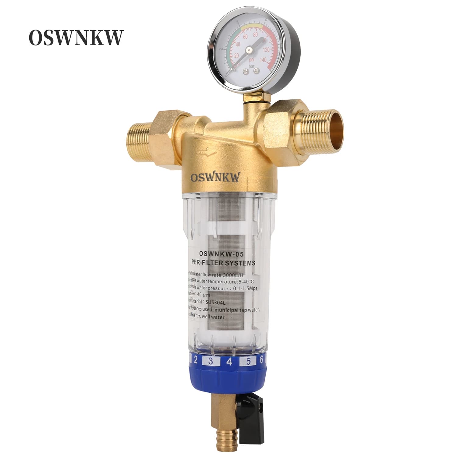 OSWNKW-05 Préfiltre Purificateur Sédimentaire Central pour Toute la Maison avec Retour à Gravité et 