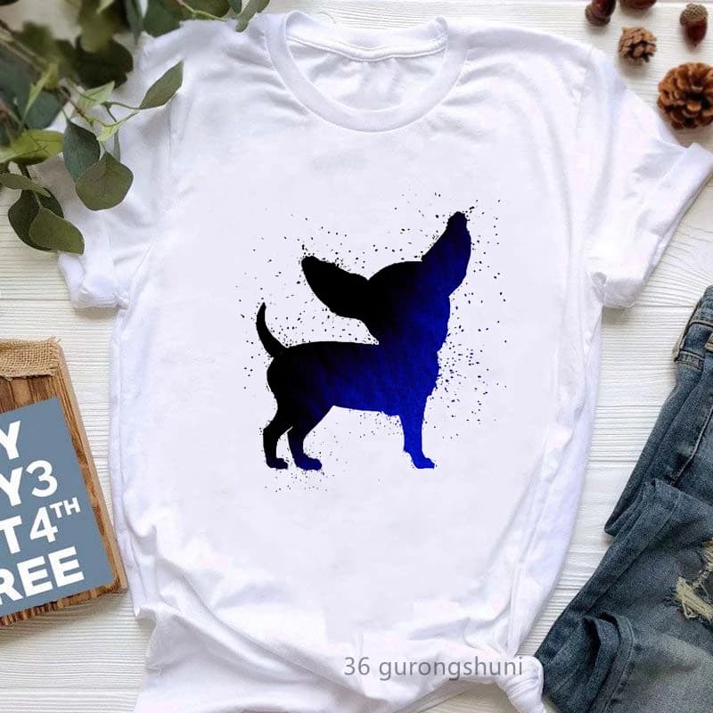 T-Shirt blanc pour Femme, avec un graphique imprimé, Chihuahua, Harajuku, Kawaii