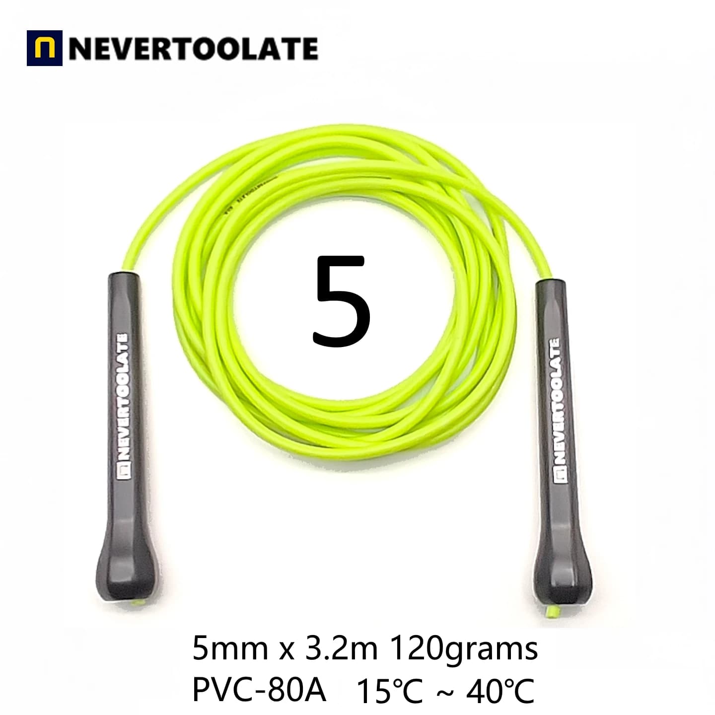 NEVERTOOLATE EXTRA LONG 3.2 mètres 14cm poignée abs vitesse de boxe 5mm corde à sauter en PVC souple