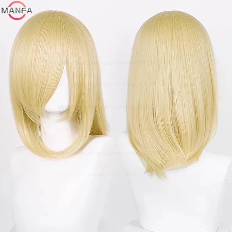 Perruque de Cosplay synthétique moyenne de base, 40cm, frange blonde, noire, blanche, rouge, rose, v