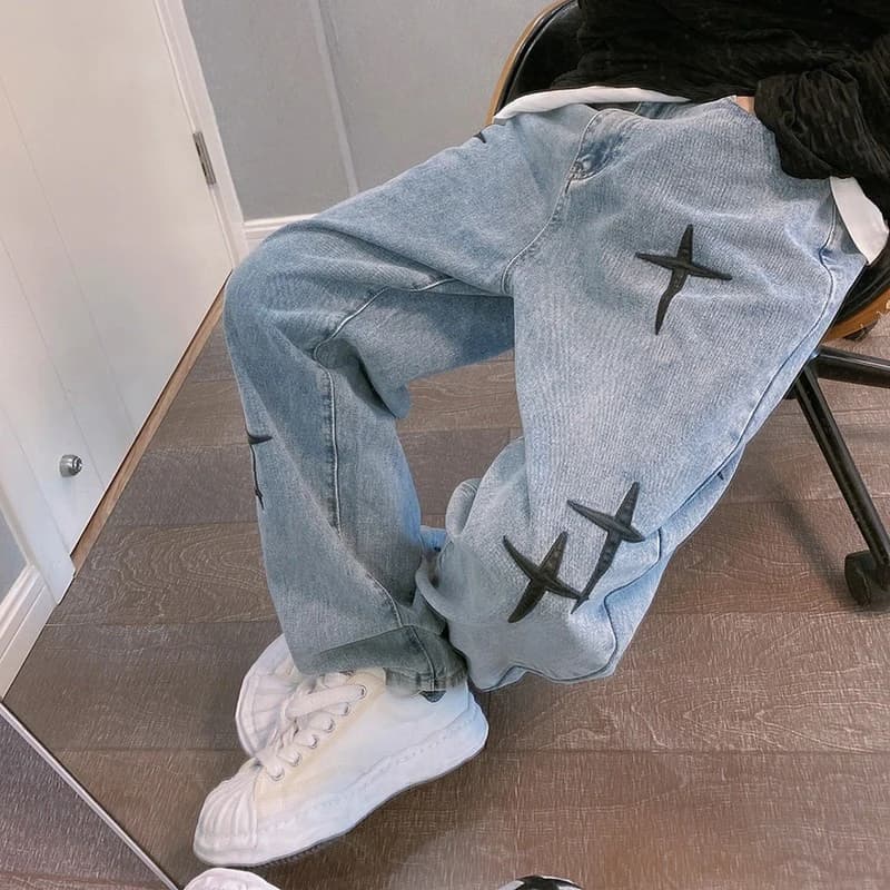 Jean imprimé pour hommes, Streetwear, Baggy, jambes larges, mode coréenne, drapé, droit, décontracté