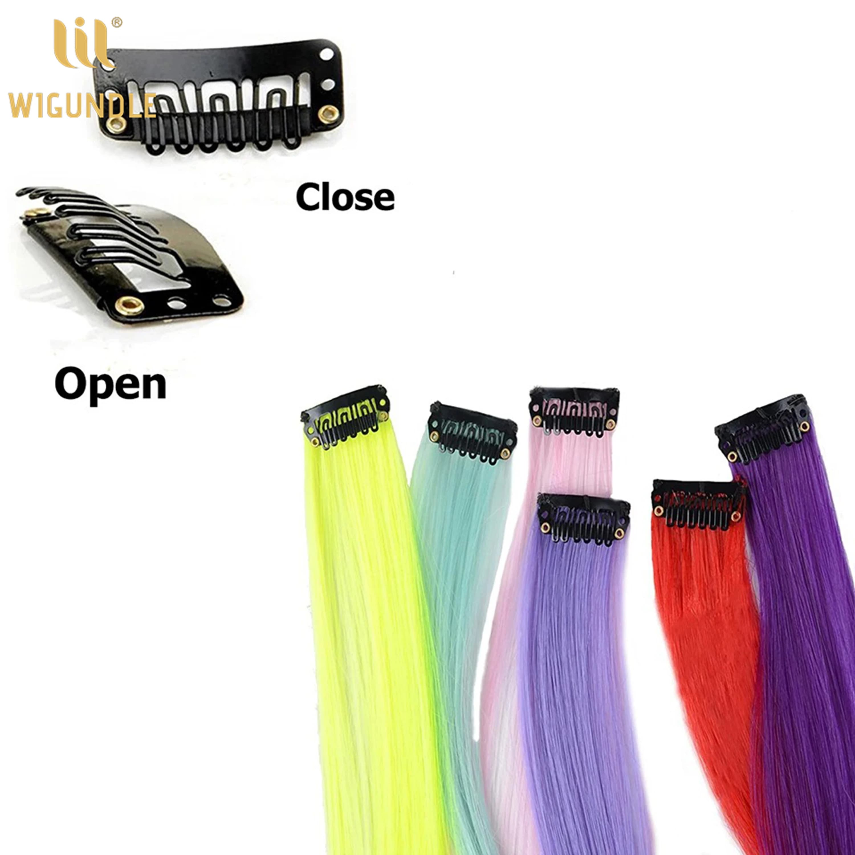 Extensions capillaires synthétiques à Clip de 18 couleurs, 22 pouces, perruque synthétique longue et