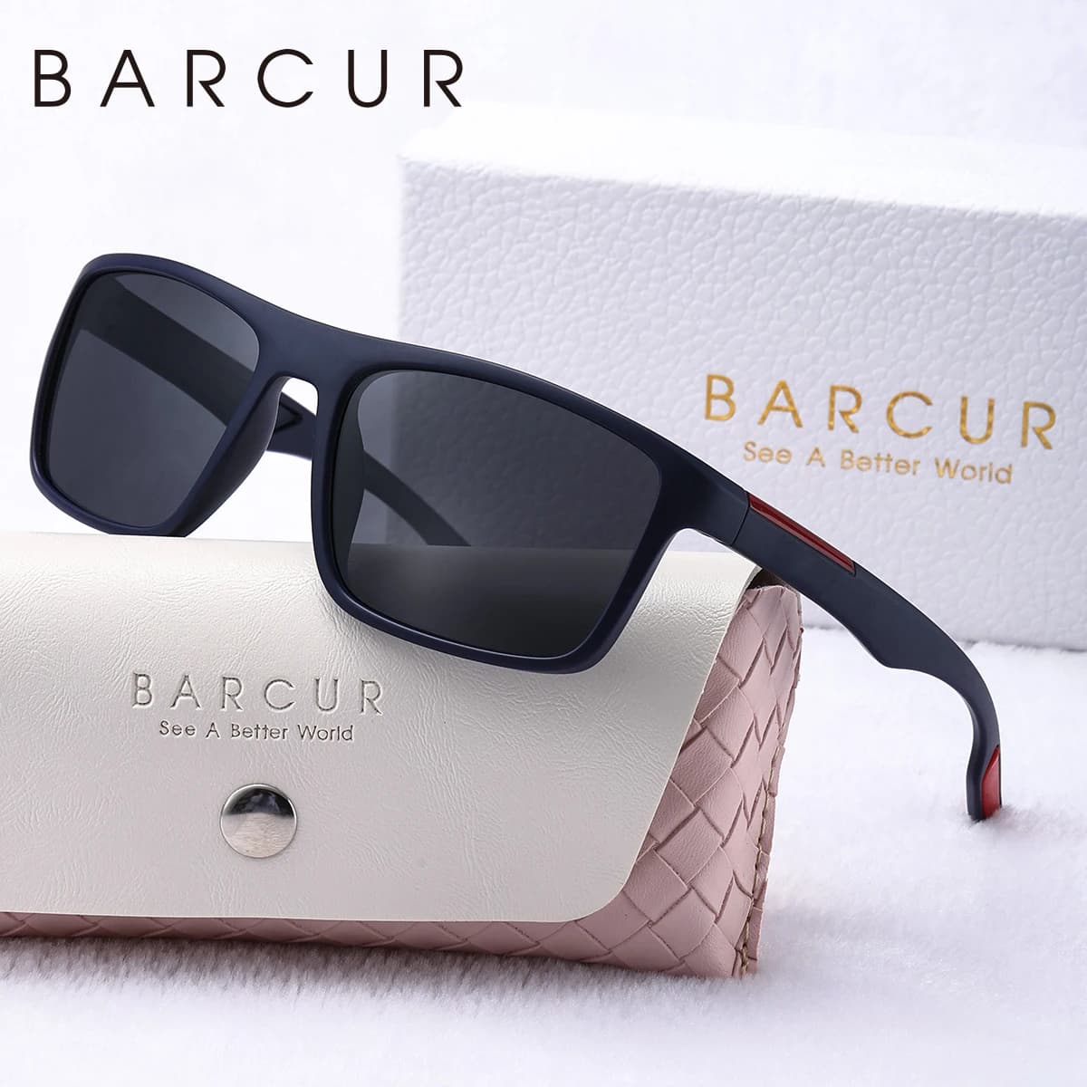 BARCUR mode TR90 hommes lunettes de soleil robuste Durable cadre rectangulaire Cool Sports de plein 