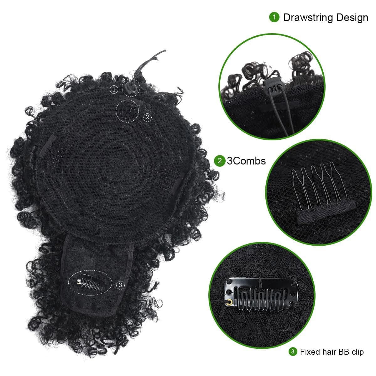 Afro Puff Kinky Curly Hair, Updo Ponytail Extension with Bangs Proximity Wstring Ponytail for Women,