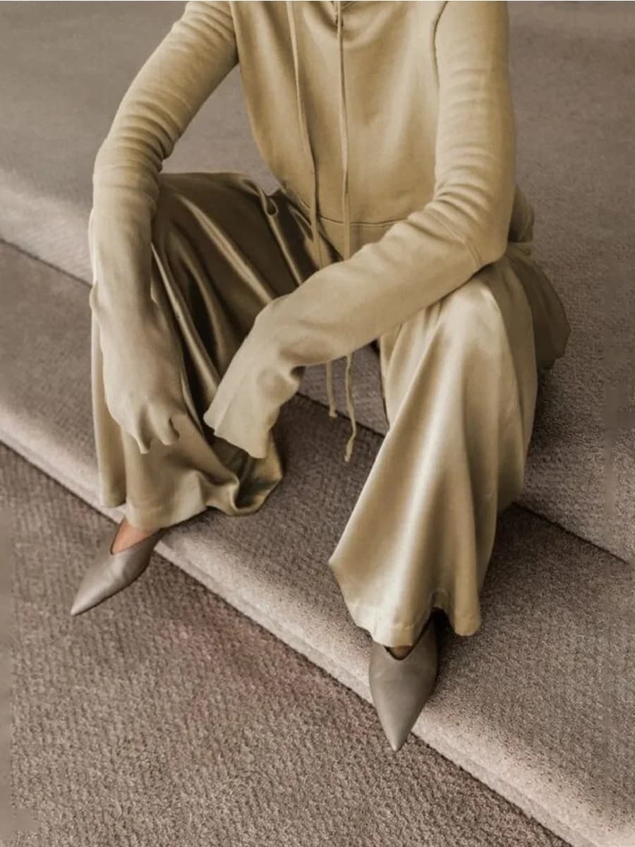 Onecozyday – pantalon taille haute à jambes larges et sweat-shirt à capuche à manches longues, coupe