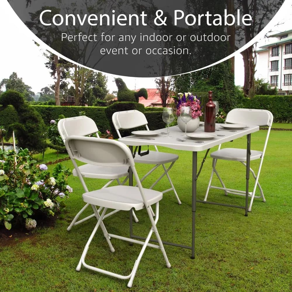 Table pliante de 4 pieds, robuste, portable, hauteur réglable, pieds en acier, poignée intégrée pour