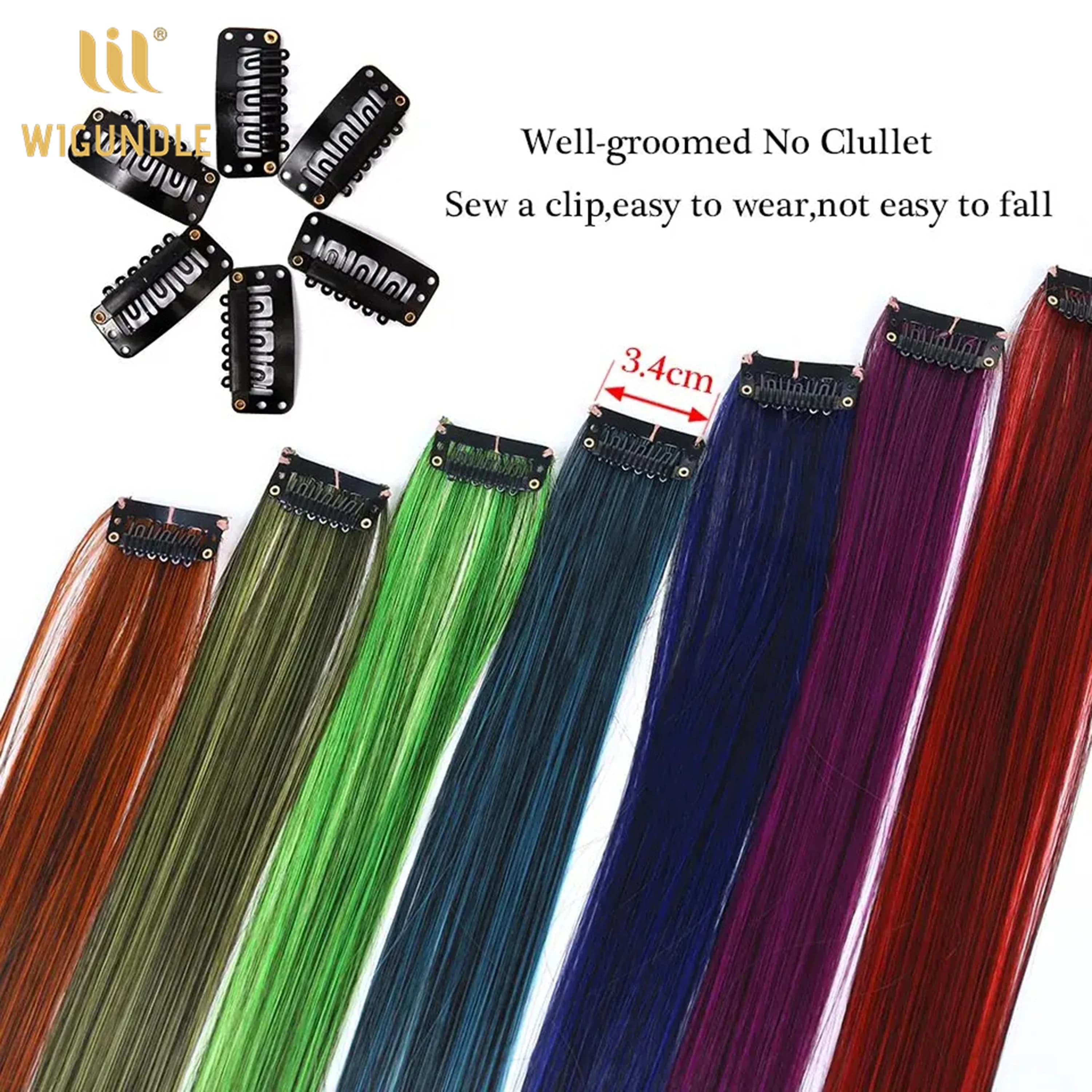 Extensions capillaires synthétiques à Clip de 18 couleurs, 22 pouces, perruque synthétique longue et