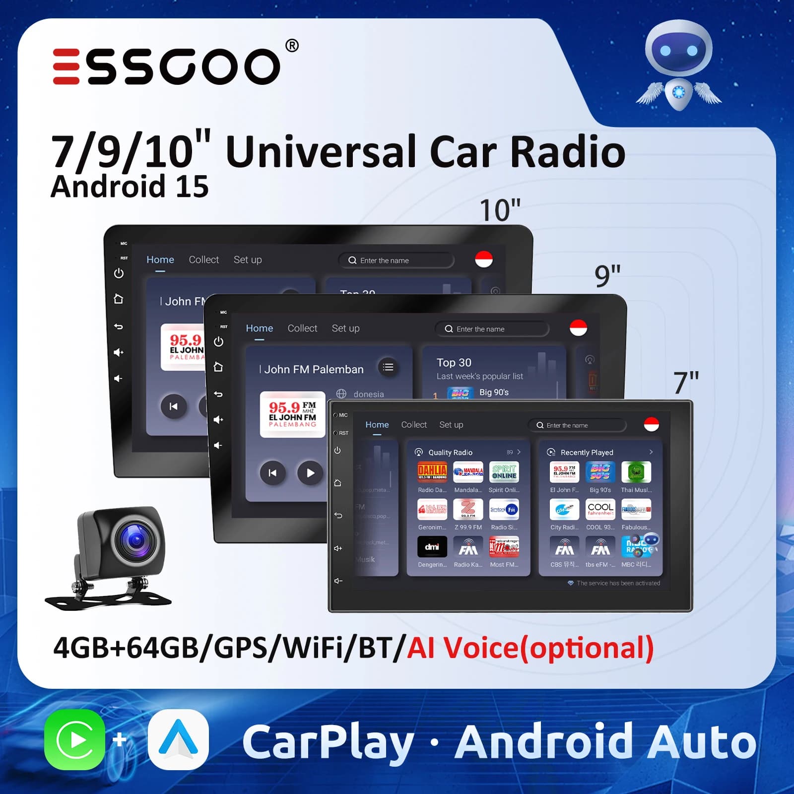 ESSGOO Autoradio sans fil Carplay Android Auto 7 9 10 "2 Din lecteur multimédia universel Autoradio 