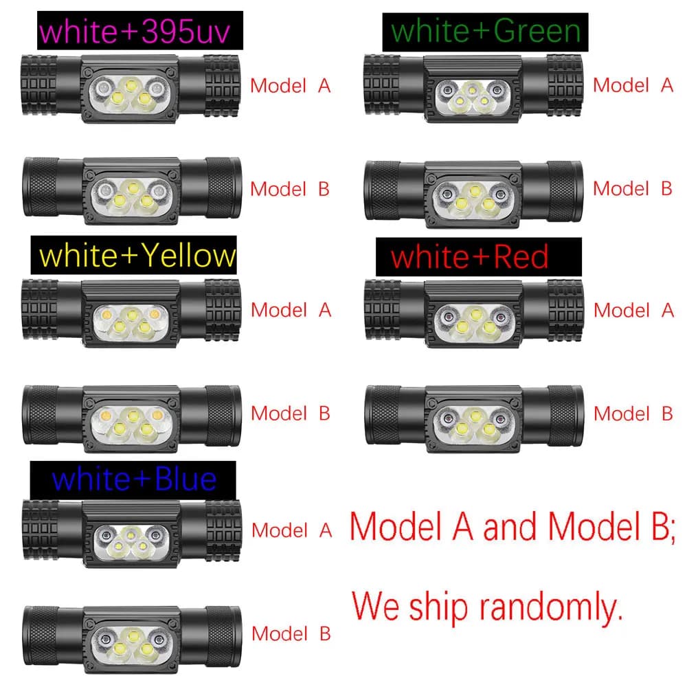 SOLOLANDOR Mini lampe frontale LED Type C USB 18650 phare rouge vert 395nm UV bleu jaune lampe front