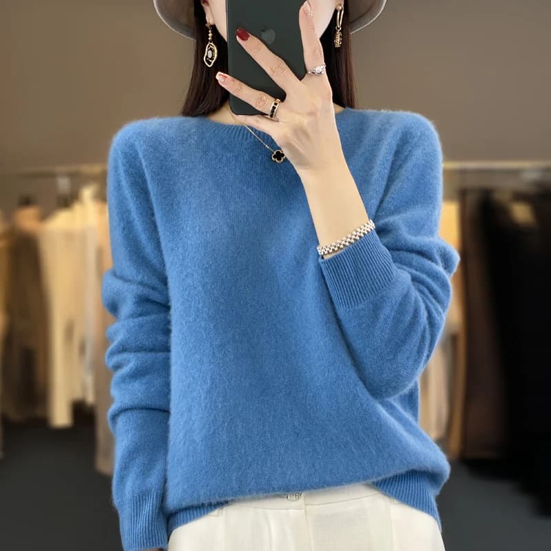 100% laine mérinos pull femmes col rond cachemire tricots femme pull automne hiver décontracté hauts