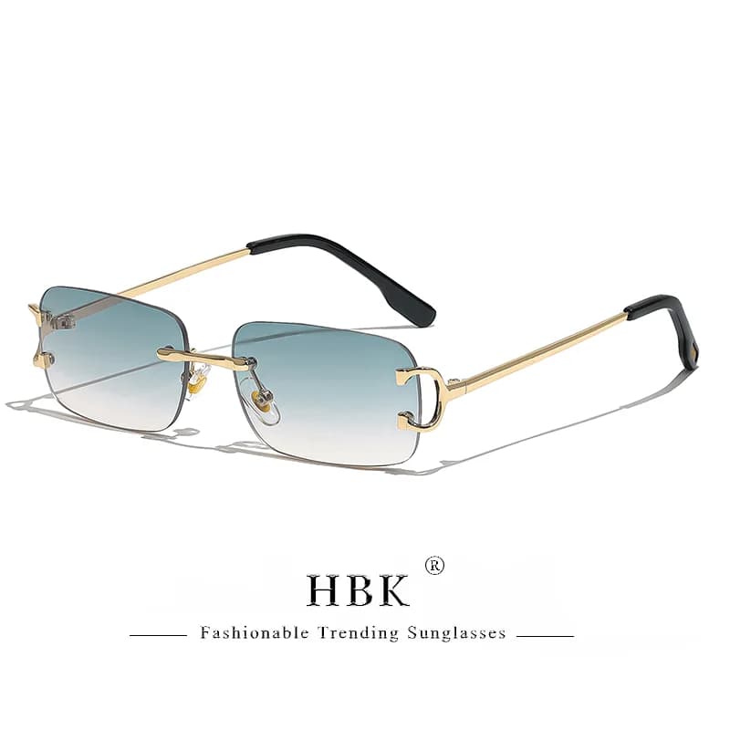 HBK rétro lunettes de soleil sans monture pour femmes hommes petit carré cadre doré marque Design th