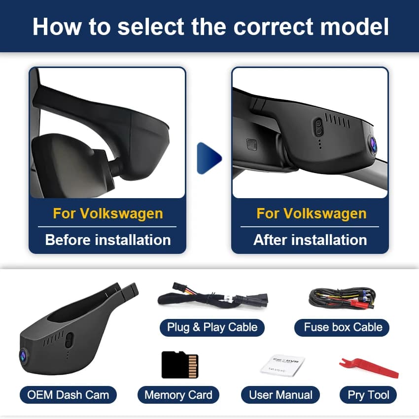 HESHECAM 4K Dash Cam pour VW Golf GTIR (2015-2023), Vision nocturne HD de style original, grand angl