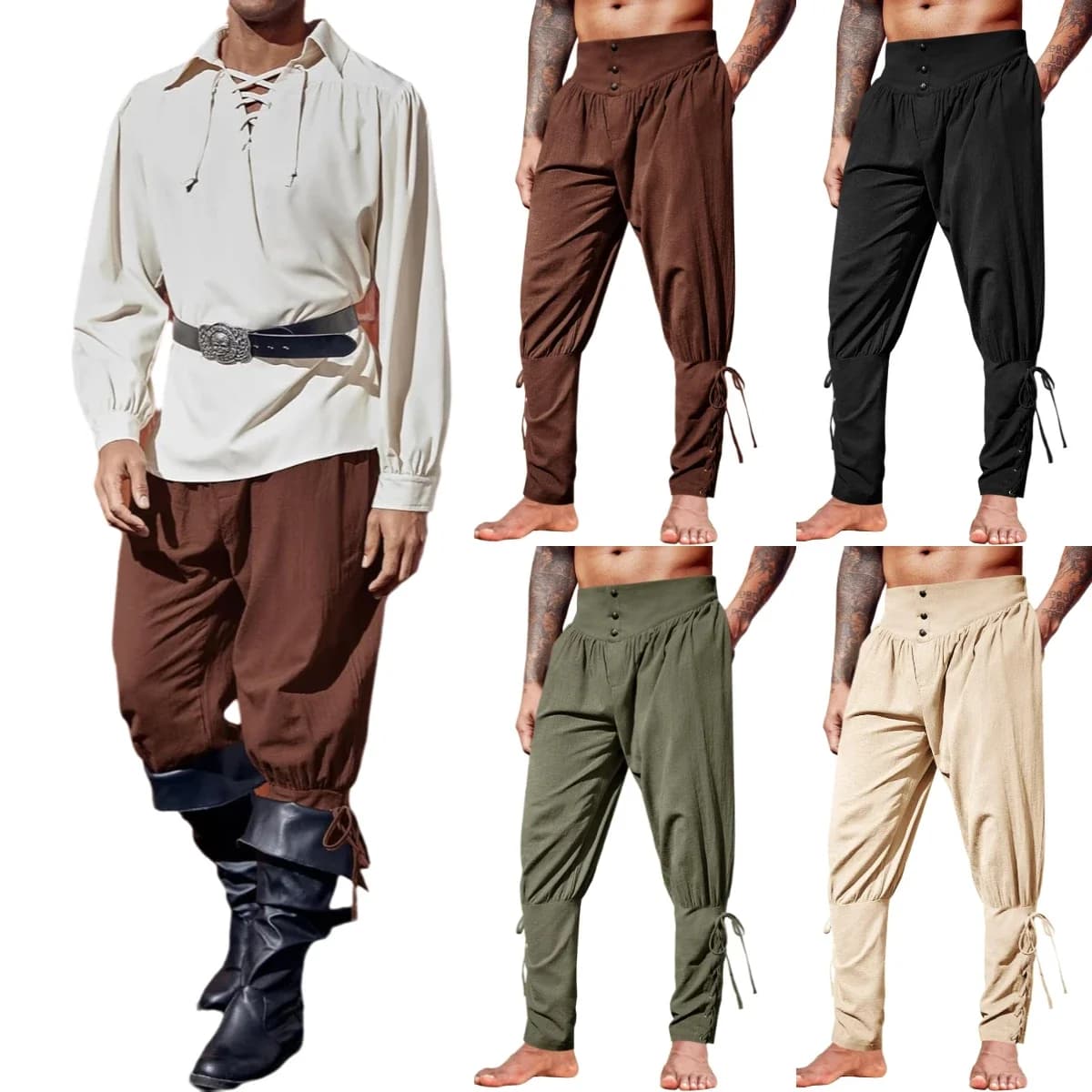 Pantalon de cheville médiéval pour hommes, pantalon de Pirate Viking de la Renaissance, à lacets, co