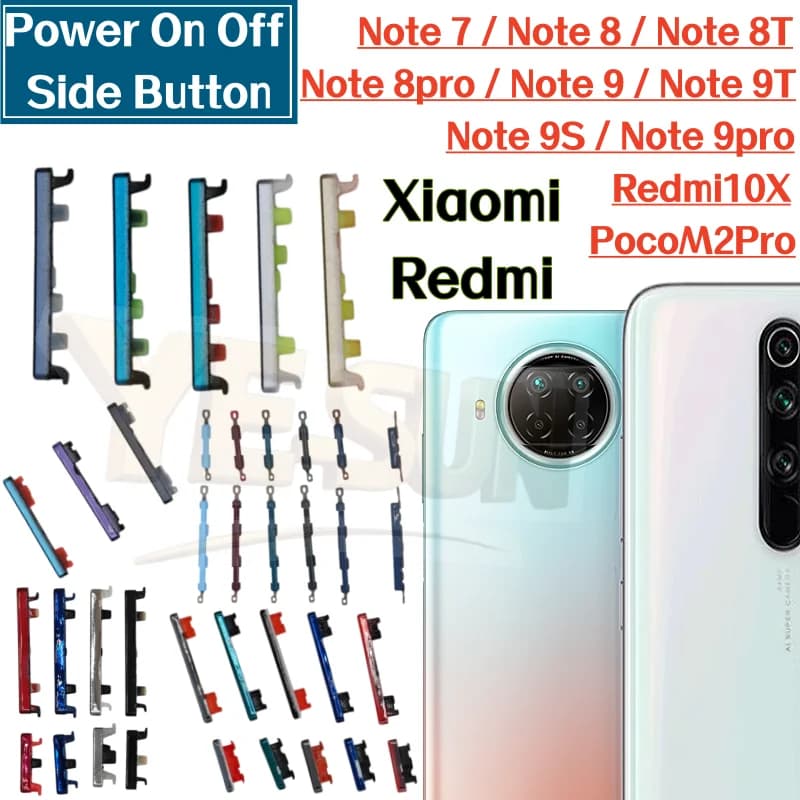 Bouton latéral marche/arrêt et volume pour Redmi Note 7, Note 8, Note 8T, Note 8 Pro, Note 9, Note 9