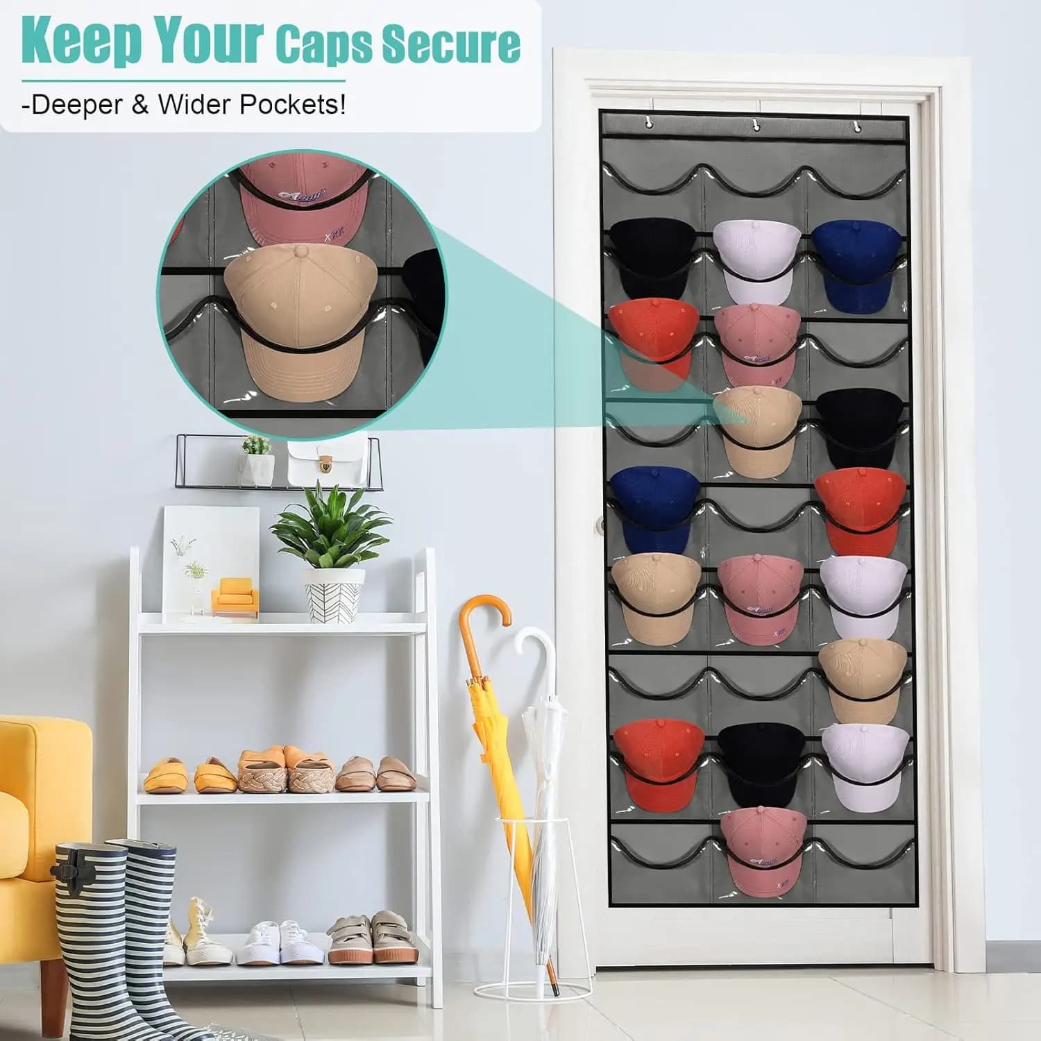 Organisateur de rangement pour chapeaux avec 27 poches transparentes, support de protection pour cha