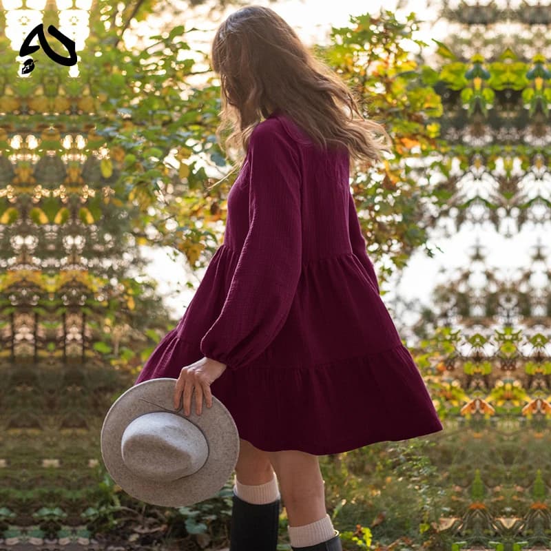 Original Robe en mousseline 100% coton, style rétro, ample, à lacets, à volants, manches longues, ve