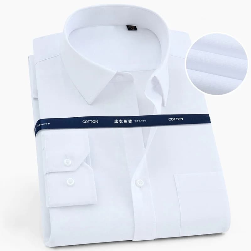 Qualité 100% coton hommes robe à manches longues chemise solide mâle grande taille coupe régulière a