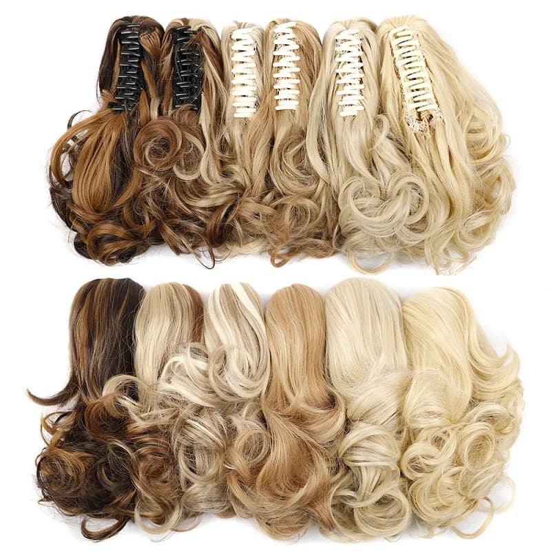 Queue de cheval bouclée courte ondulée synthétique pour femme, extension de cheveux, pince à griffe,