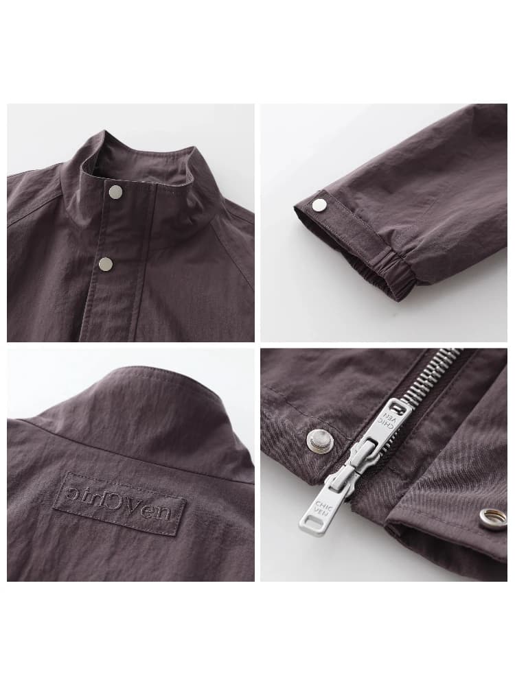 CHIC VEN Blouson court pour femme, style coréen, uni, décontracté, coupe ample, col montant, avec co